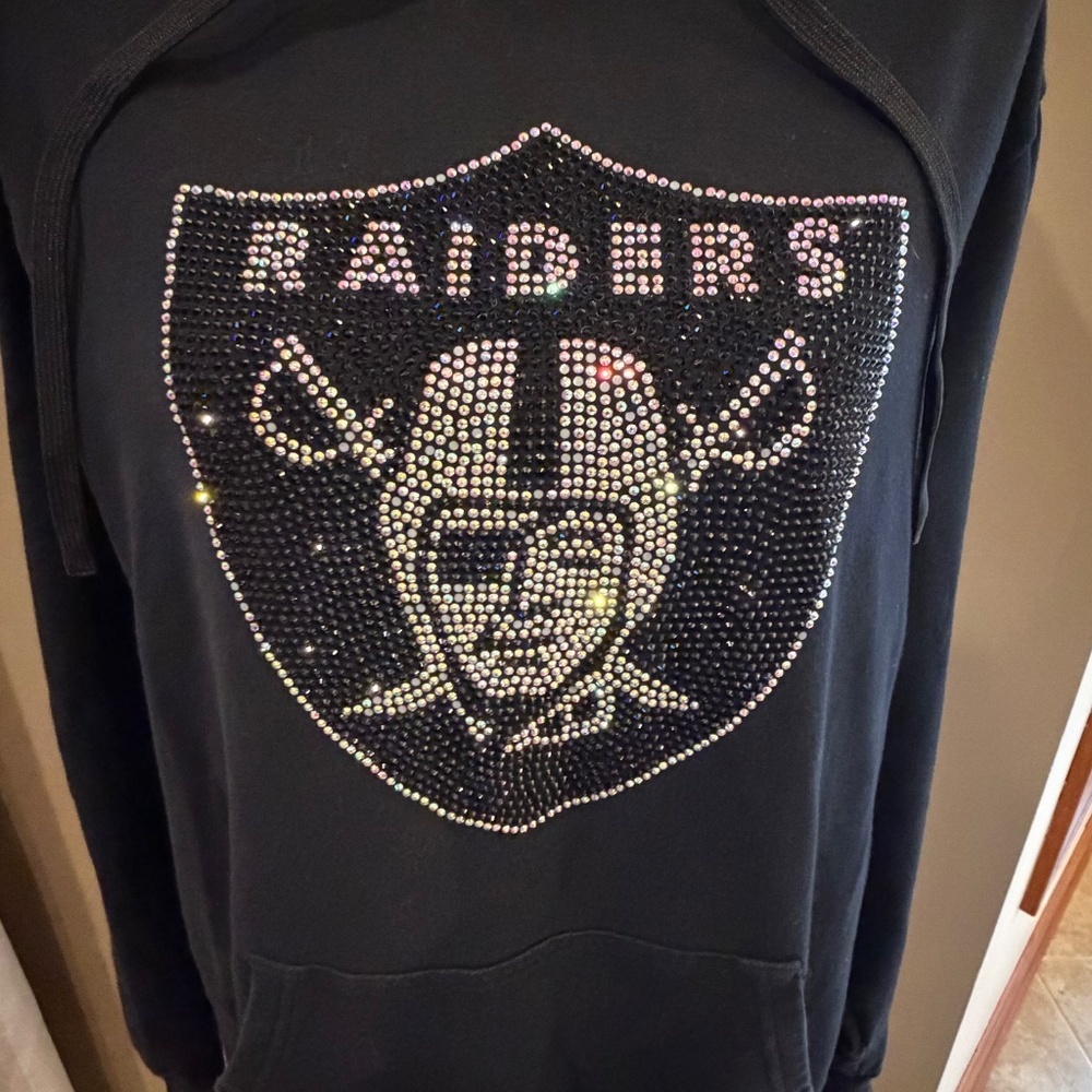 Rebel Athletics Raiders Rhinestone Embellished Black Hoodie, Size Large - Picture 4 of 14